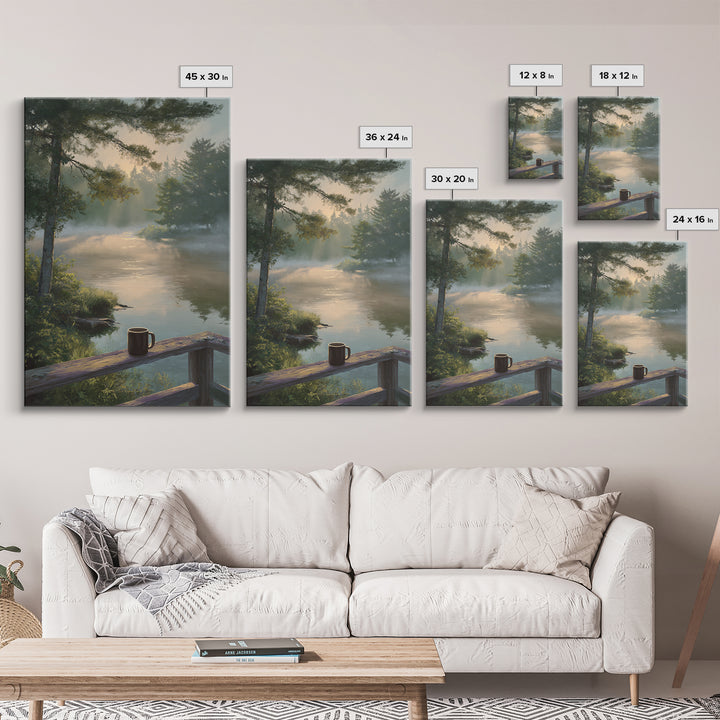 Peaceful Morning River Scene With Coffee Cup Landscape Wall Art Serene Nature Canvas Print For Cozy Home And Bedroom Decor