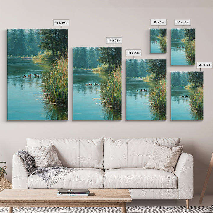 Tranquil Ducks On A Calm Lake Nature Scene Oil Painting Canvas Print For Rustic Living Room Wall Art And Cabin Home Decor