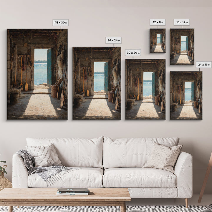Rustic Seaside Cabin Interior With Ocean View Doorway Wall Art Print For Coastal Home Decor Or Nautical Living Room Canvas Print