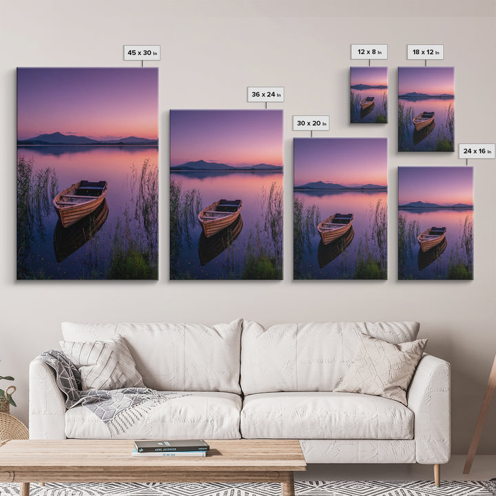 Serene Sunset Over Mountain Lake Landscape Photography Wall Art Framed Canvas Print For Tranquil Living Room Decor