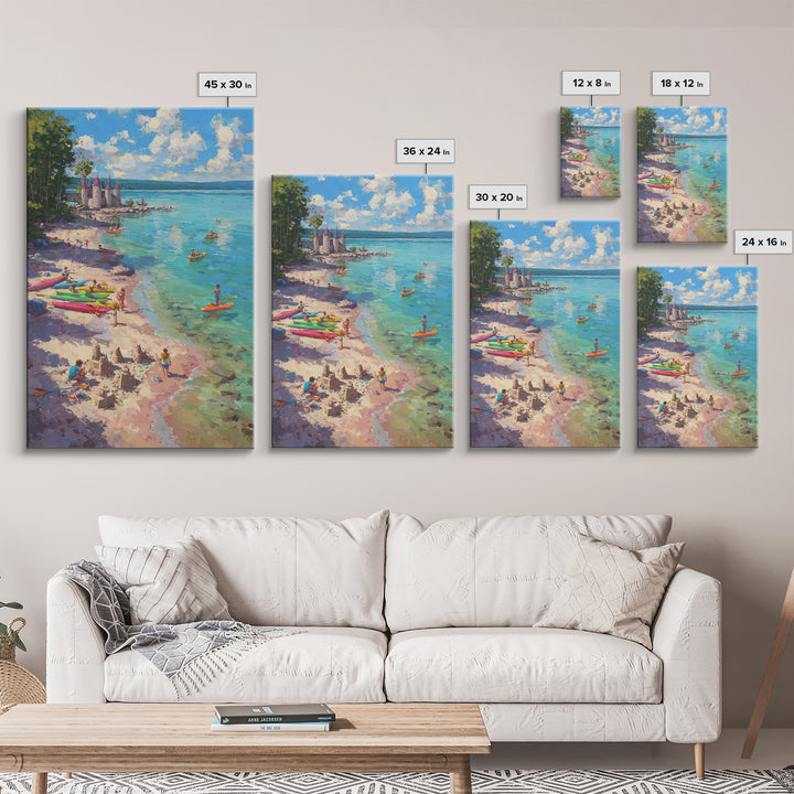 Impressionist Coastal Village Landscape Painting With Water And Boats Traditional Wall Art Large Framed Canvas Print