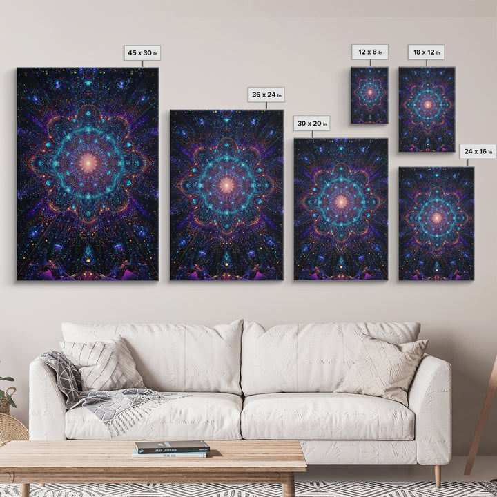 Celestial Mandala Starburst Wall Art, Cosmic Galaxy Canvas Print, Psychedelic Space Decor, Yoga Meditation Room Gift For Her