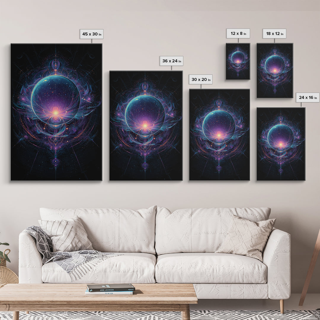 Magic Orb Surrounded By Cosmic Energies Abstract Psychedelic Wall Art Canvas Print For Spiritual Room Decor