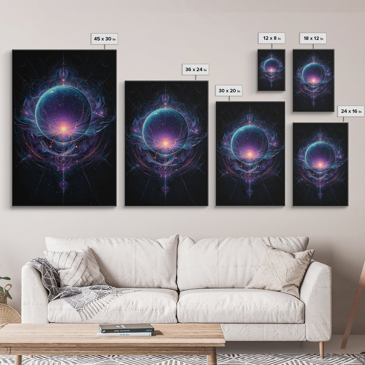 Magic Orb Surrounded By Cosmic Energies Abstract Psychedelic Wall Art Canvas Print For Spiritual Room Decor