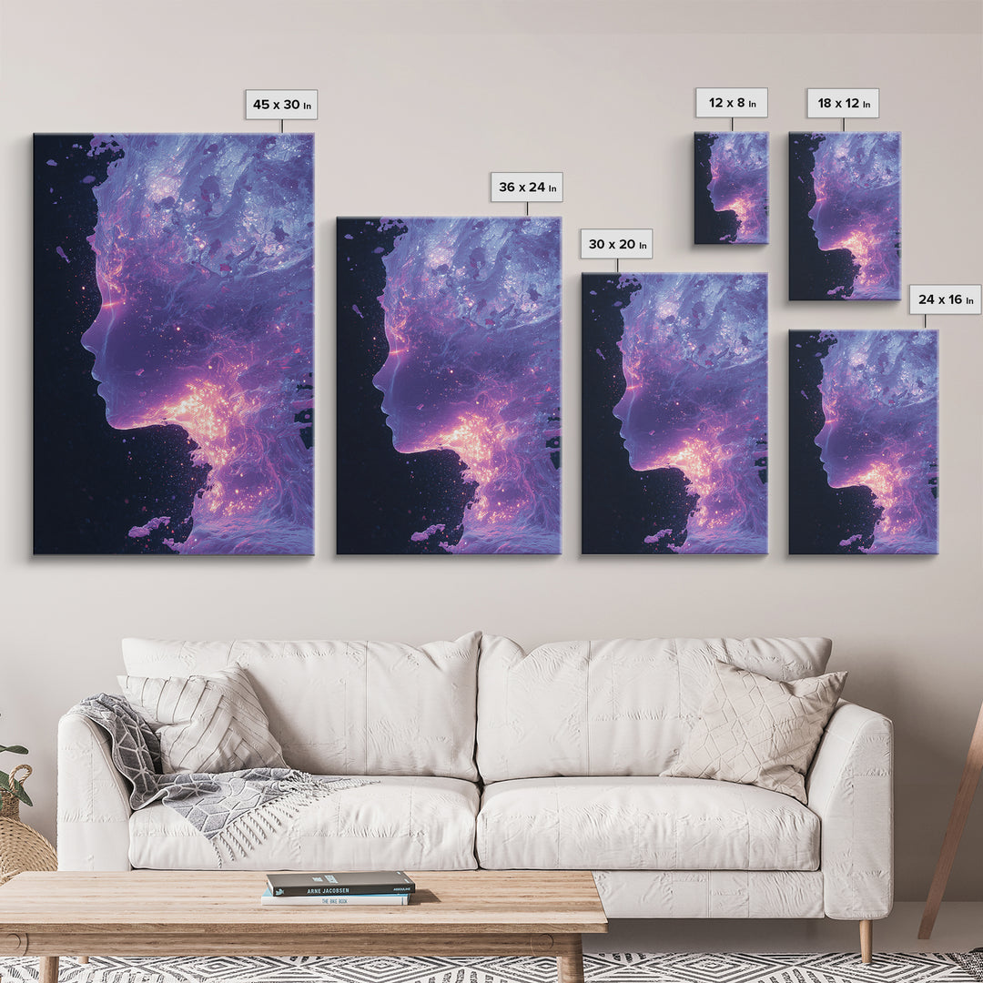 Abstract Futuristic Glowing Face Digital Art Canvas Print Modern Wall Art For Contemporary Home Decor