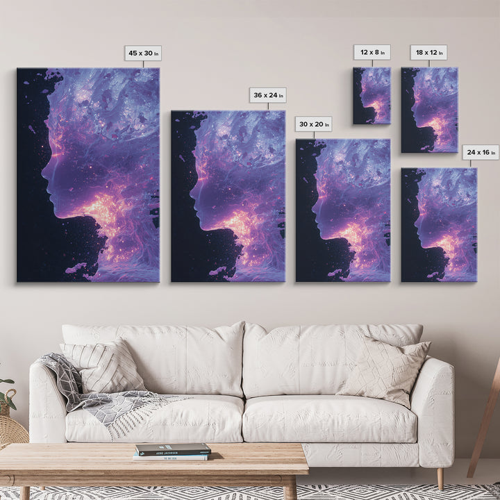 Abstract Futuristic Glowing Face Digital Art Canvas Print Modern Wall Art For Contemporary Home Decor