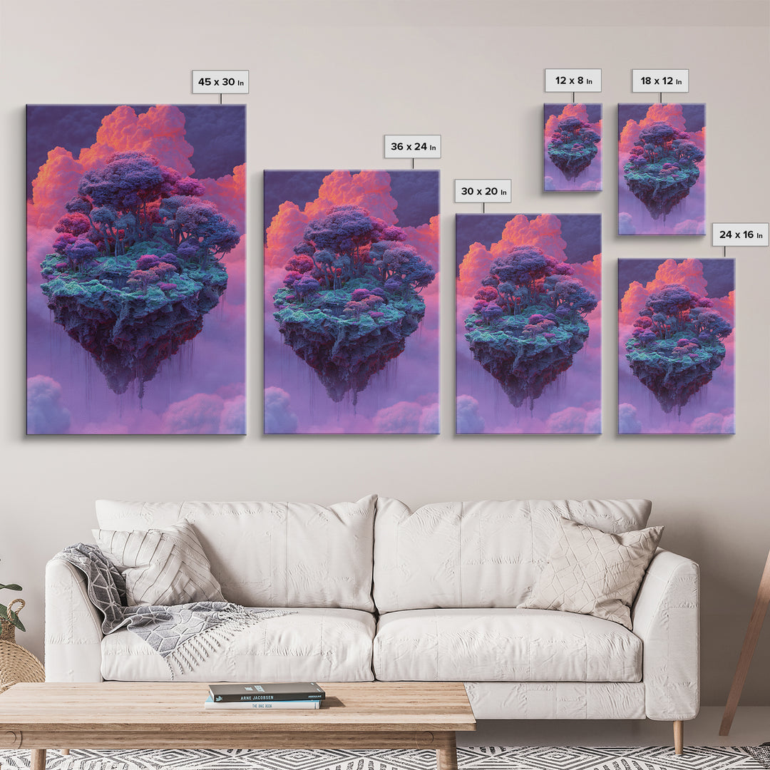 Floating Purple Forest Island Canvas Print, Fantasy Landscape Art, Whimsical Nature Wall Decor For Dreamy Home Decor, Gift For Her