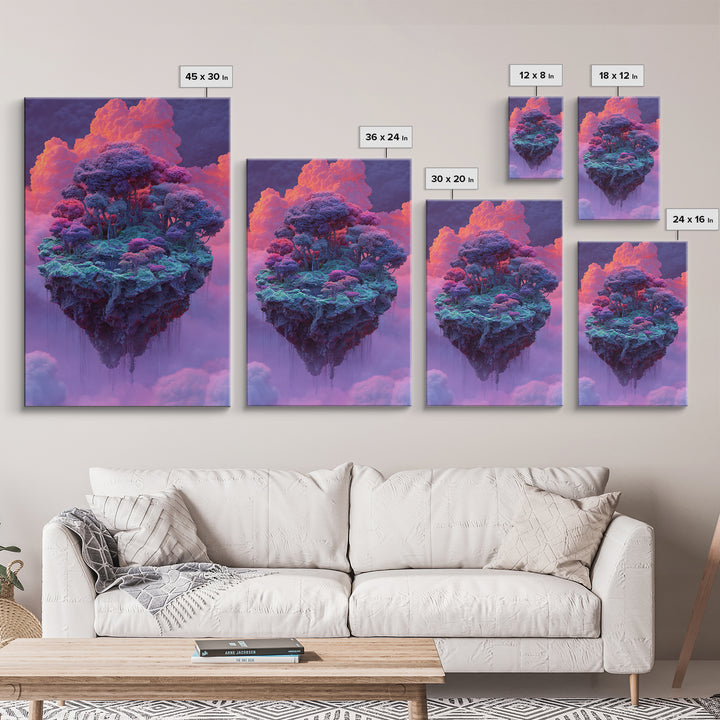Floating Purple Forest Island Canvas Print, Fantasy Landscape Art, Whimsical Nature Wall Decor For Dreamy Home Decor, Gift For Her