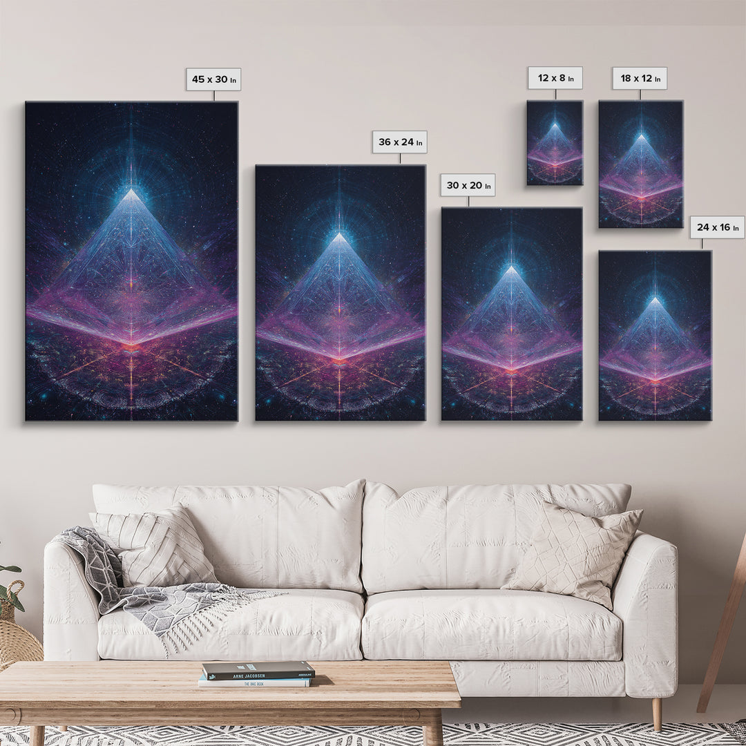 Futuristic Neon Glowing Pyramid Sci Fi Digital Art Canvas Print Modern Abstract Wall Art For Office Home Decor