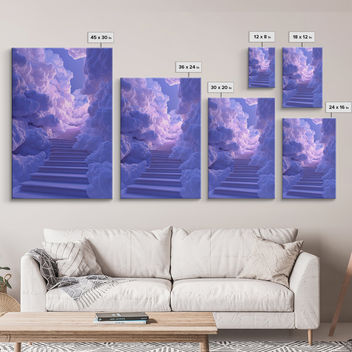 Lavender Cloud Stairway Wall Art, Dreamy Celestial Landscape, Calming Bedroom Decor, Ethereal Poster, Nursery Wall Art Print