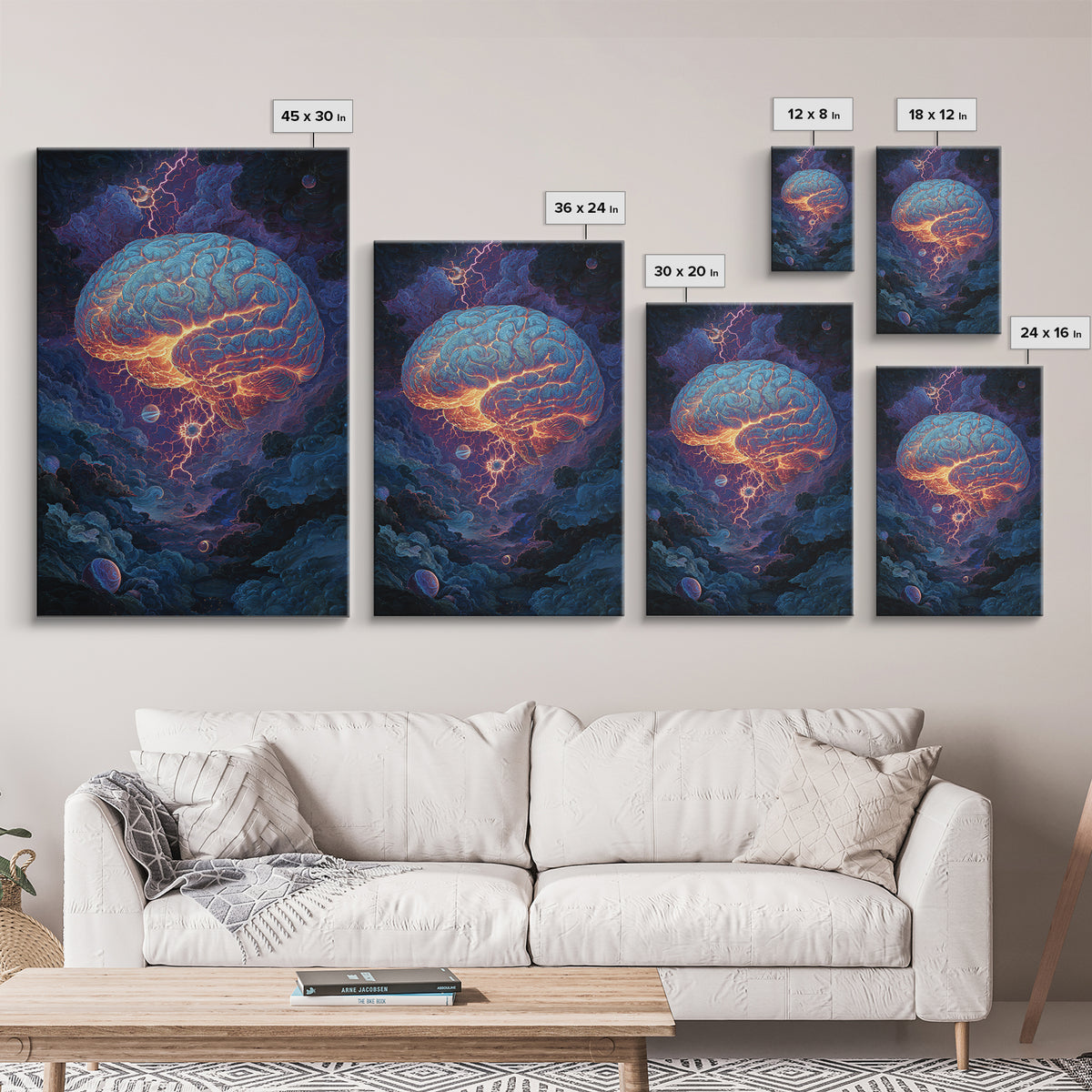 Glowing Storm Brain Wall Art, Neuroscience Anatomy Canvas Print, Dark Academia Medical Office Decor, Psychology Gift For Doctor