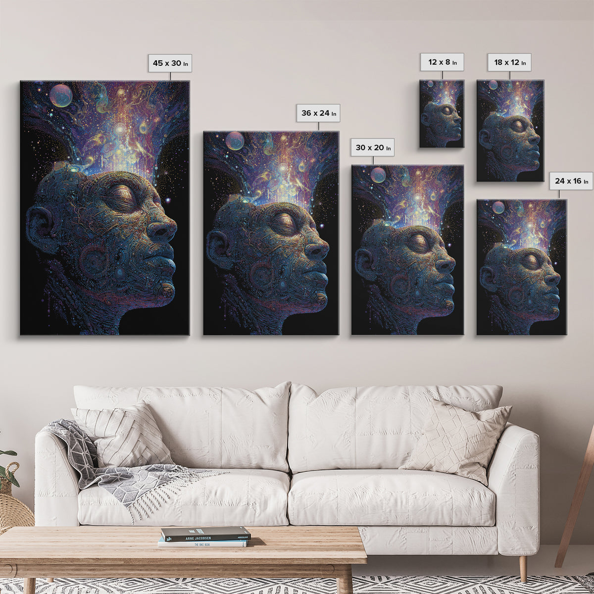 Cosmic Mind Portrait Framed Canvas Print, Psychedelic Space Wall Art, Visionary Consciousness Decor, Spiritual Gift For Him