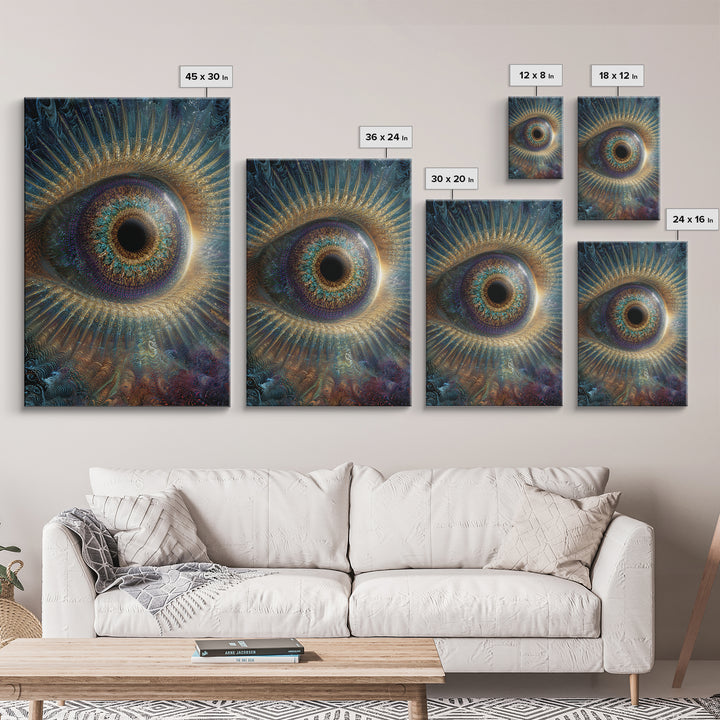 Surreal Cosmic Eye Wall Art, Mystical Iris Framed Canvas Print, Spiritual Vision Office Decor, Statement Artwork Gift For Him