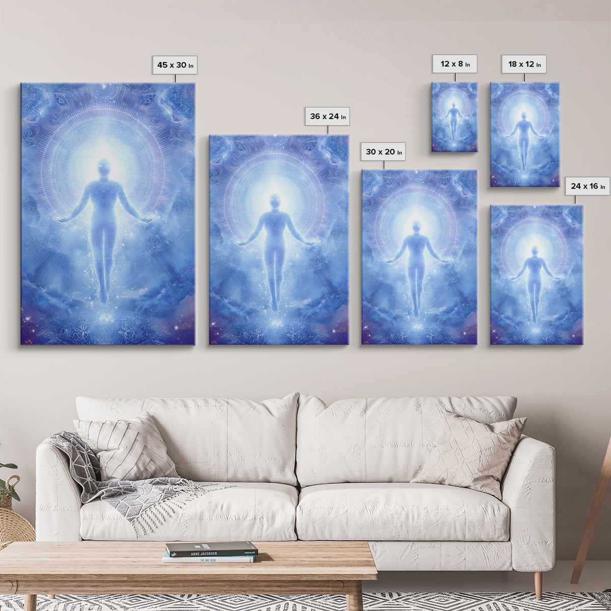 Ethereal Ascending Figure Amid Glowing Light Spiritual Art Print Contemporary Wall Art Canvas Print