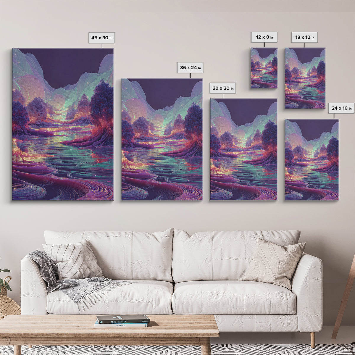 Iridescent Fantasy River Wall Art, Dreamy Alien Landscape Canvas, Colorful Nature Decor, Surreal Bedroom Art Print Gift Idea
