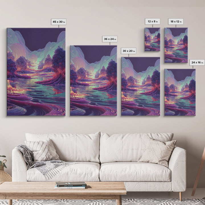 Iridescent Fantasy River Wall Art, Dreamy Alien Landscape Canvas, Colorful Nature Decor, Surreal Bedroom Art Print Gift Idea