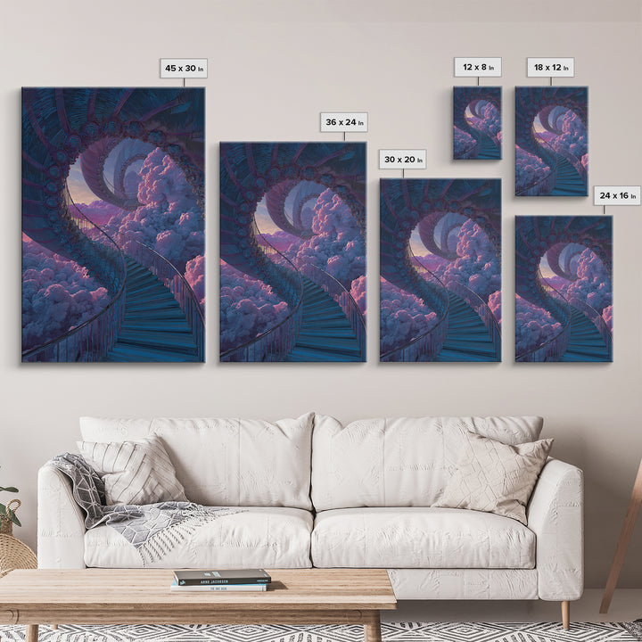 Surreal Cloud Staircase Dreamscape Wall Art, Fantasy Sky Castle Decor, Psychedelic Poster, Mystical Bedroom Art Print Gift