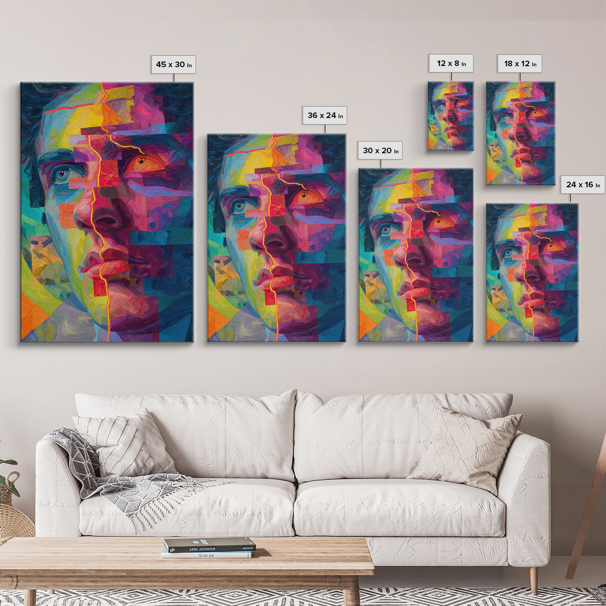 Colorful Abstract Portrait With Bold Brushstrokes And Geometric Lines Wall Art Framed Canvas Print For Modern Art Lovers