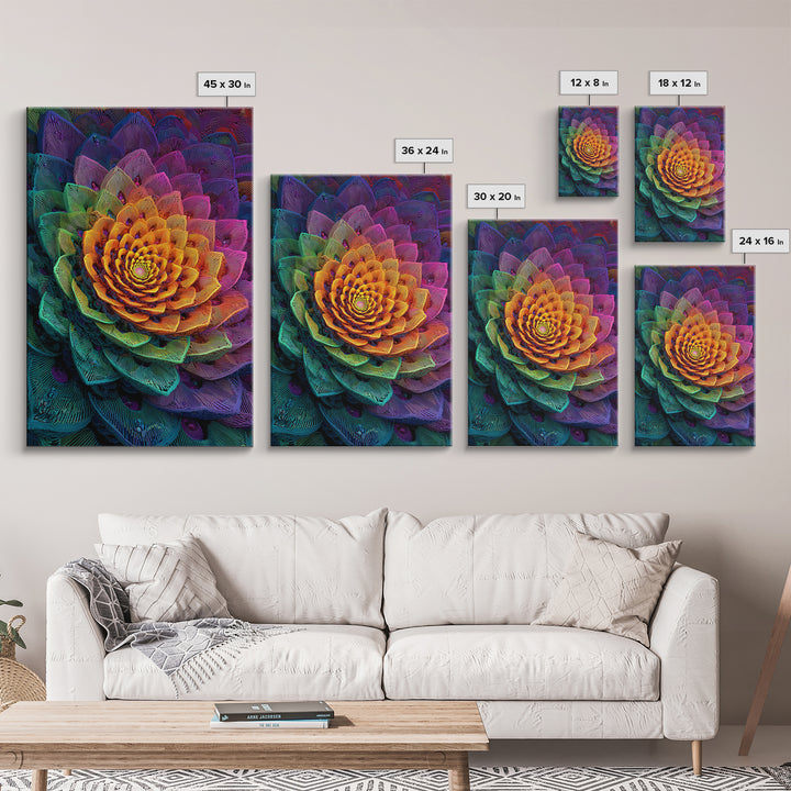 Intricate Abstract Rainbow Succulent Floral Digital Art Print Canvas Wall Art