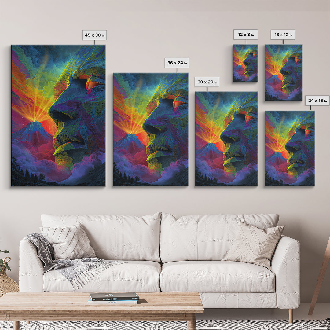 Volcanic Stone Face Dreamscape Wall Art, Surreal Mountain Landscape Print, Psychedelic Fantasy Decor, Statement Poster Gift