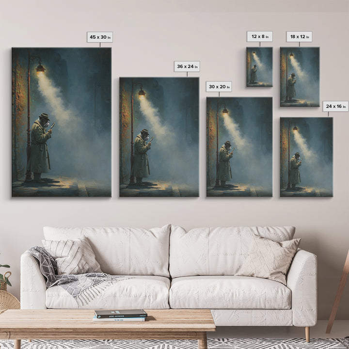 Moody Plague Doctor Under Street Lamp Wall Art, Dark Academia Art Print For Gothic Office Decor And Victorian Wall Decor