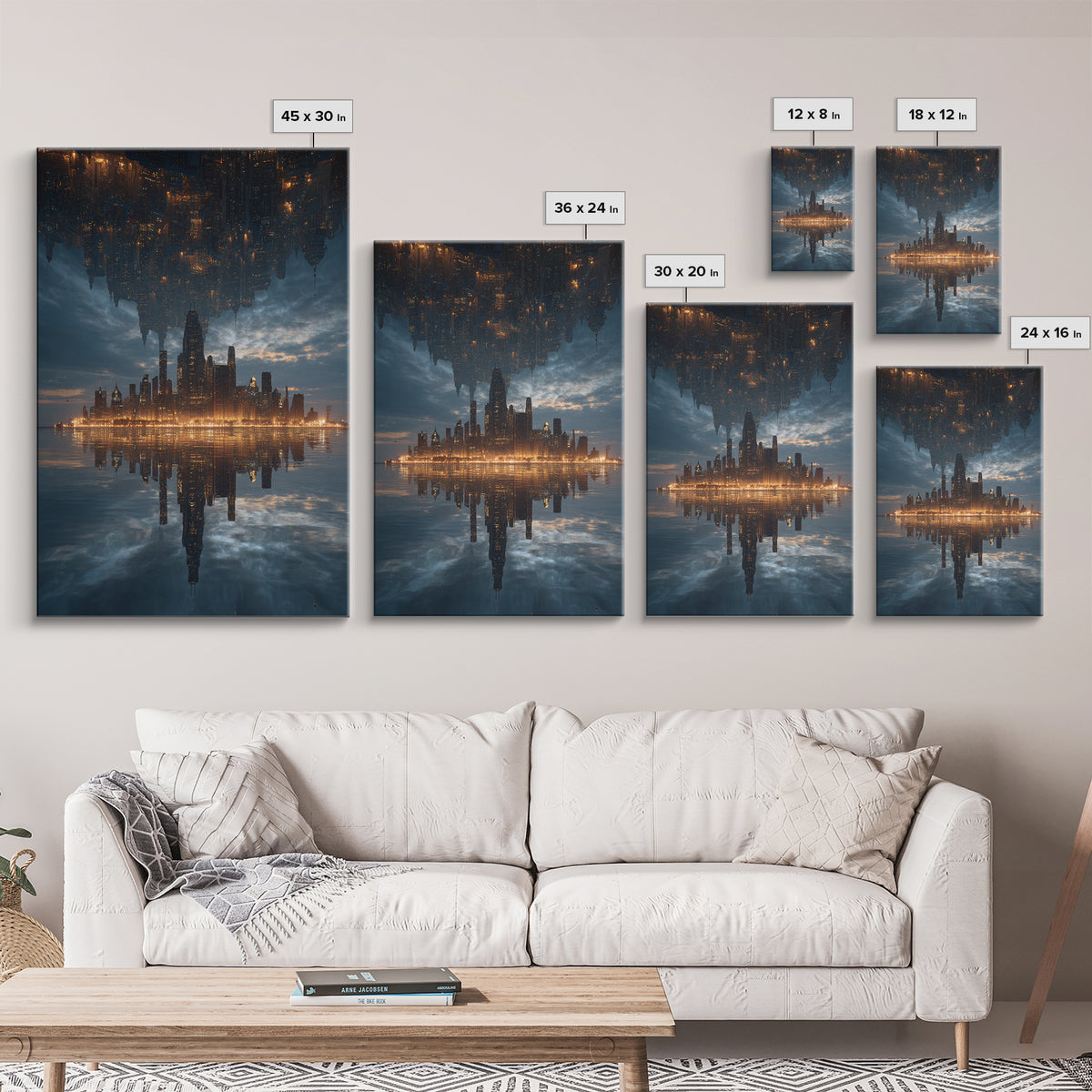 Inverted Futuristic City Canvas Print, Sci Fi Skyline, Cyberpunk Wall Decor, Dystopian Office Art, Modern Home Decor, Statement Artwork