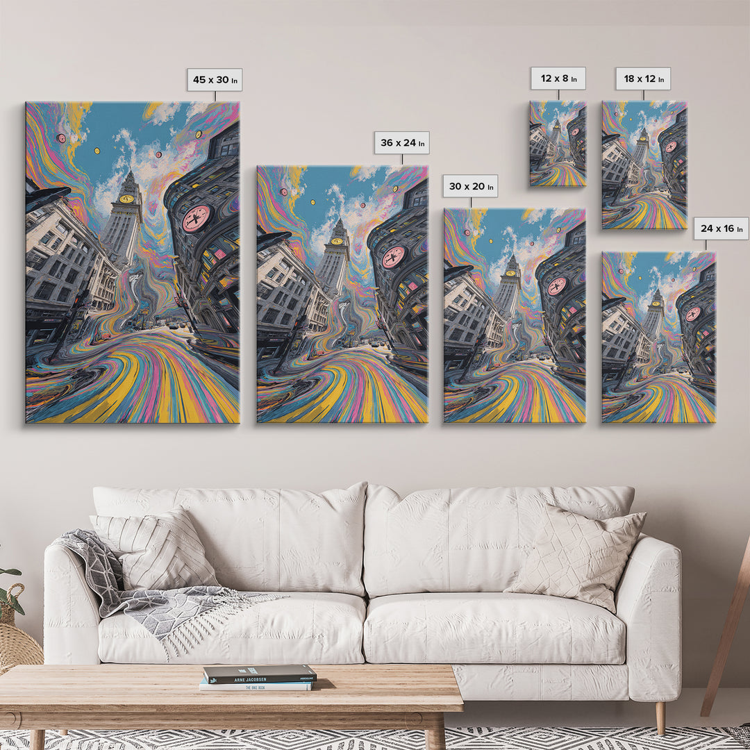 Psychedelic London Clock Tower Wall Art, Colorful Urban Cityscape Print, Surreal Travel Poster, Modern Living Room Decor
