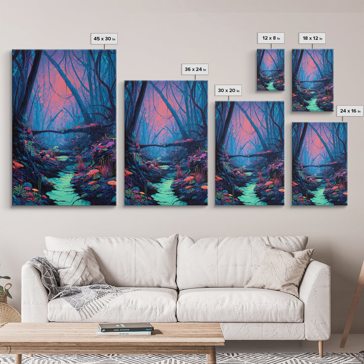 Enchanted Forest With Vibrant Colors And Glowing Mushrooms Fantasy Wall Art Print