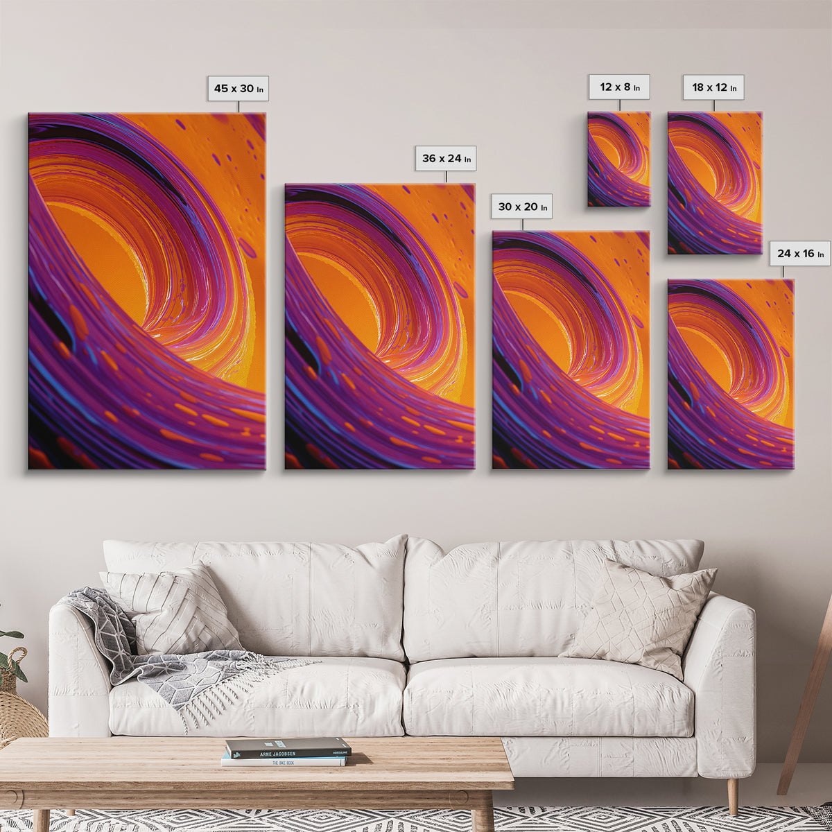 Abstract Orange And Purple Swirl Modern Wall Art Contemporary Digital Canvas Print For Trendy Home Decor And Office