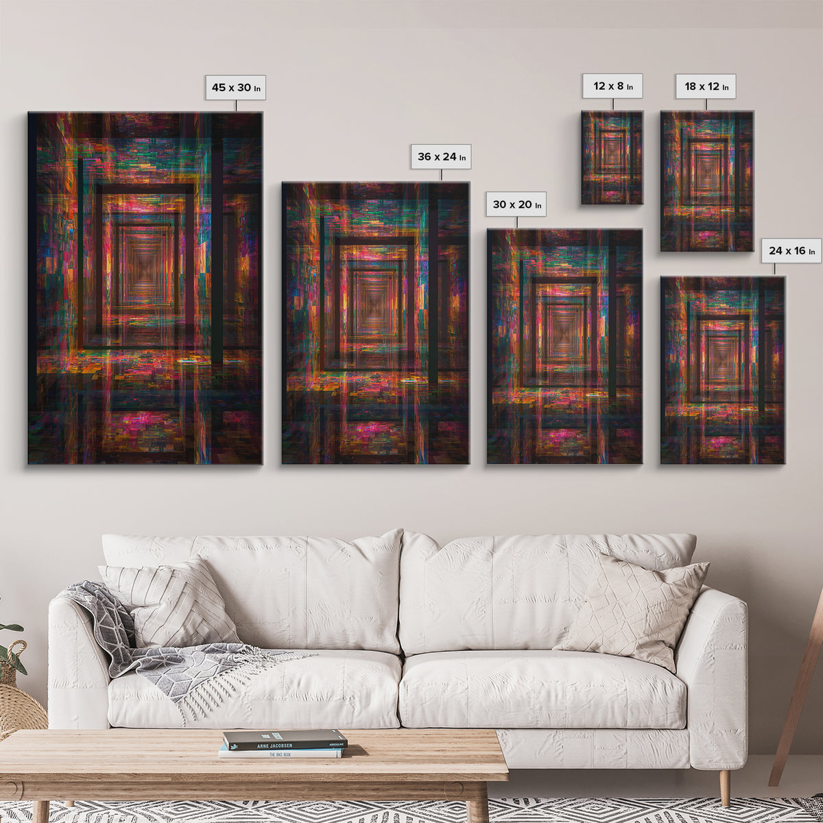 Neon Glitch Infinite Corridor, Cyberpunk Abstract Wall Art, Futuristic Canvas Print, Gaming Room Decor, Modern Office Art