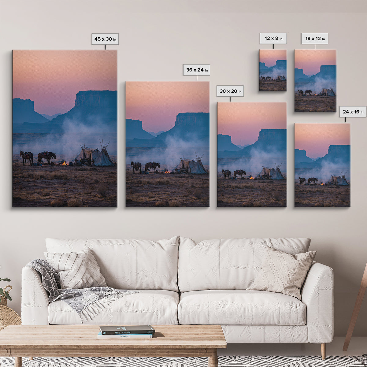Misty Desert Sunrise With Horses And Teepees Landscape Photography Wall Art Print Large Wall Art