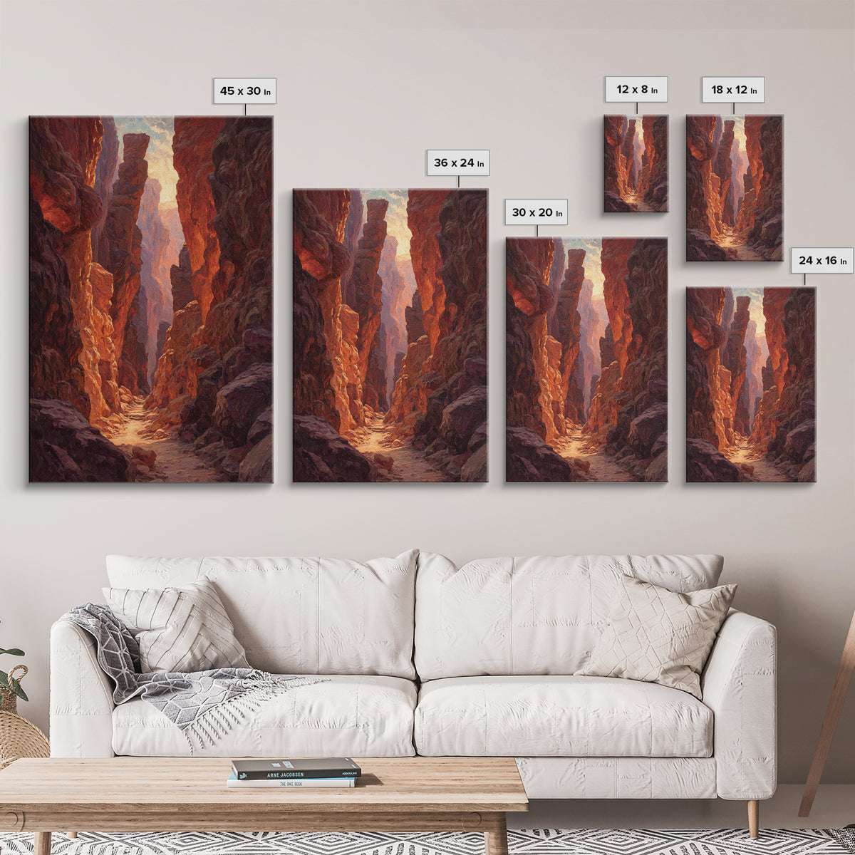 Sunlit Rocky Canyon With Warm Tones Nature Painting Wall Art Canvas Print Large Landscape Home Decor And Original Art