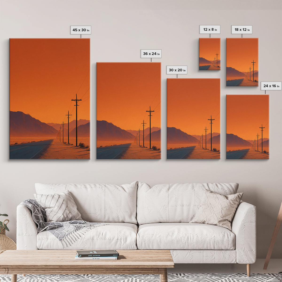 Desert Road Under Orange Sky Minimalist Wall Art Canvas Print For Living Room Modern Home Decor And Office Art