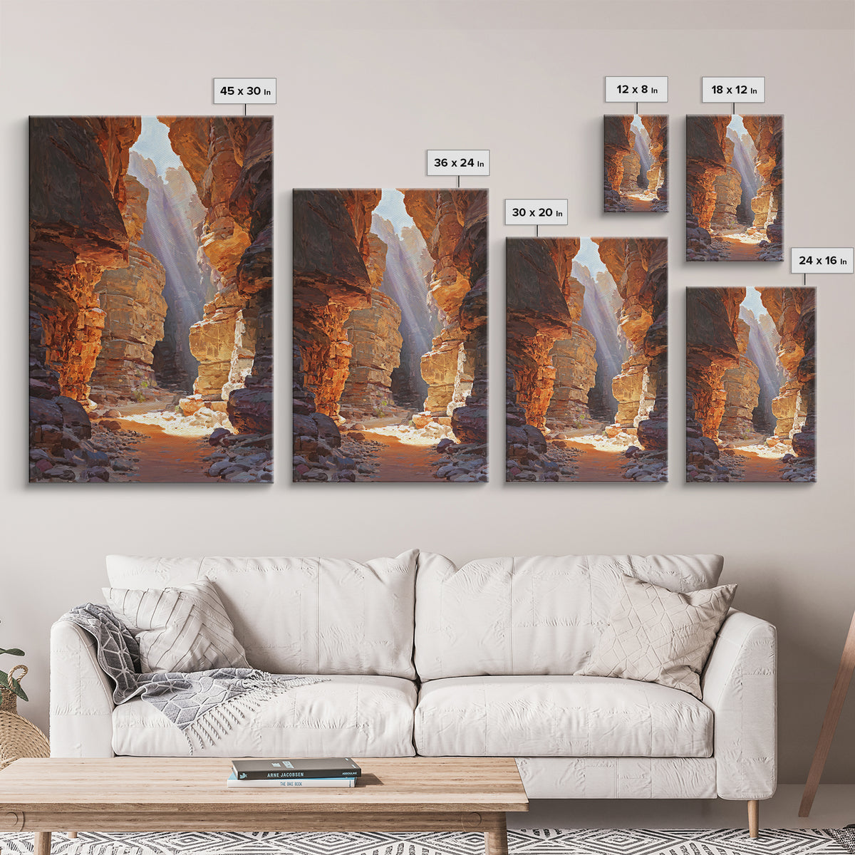 Sunlit Canyon Landscape Oil Painting Wall Art Stunning Nature Scene Framed Canvas Print For Rustic Home Decor