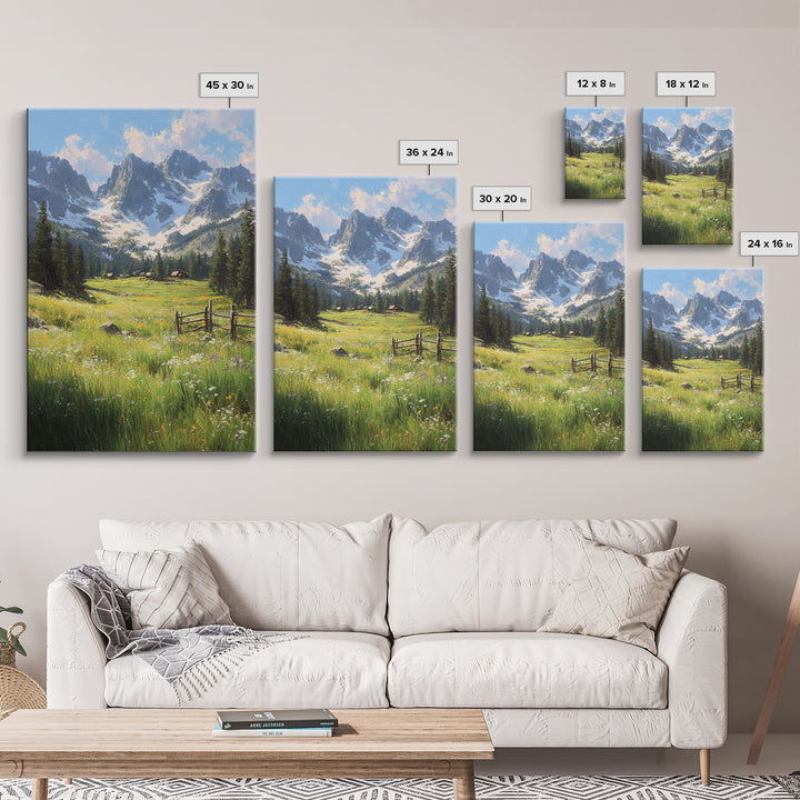 Rustic Mountain Landscape With Wildflower Meadow Original Oil Painting Large Wall Art Canvas Print