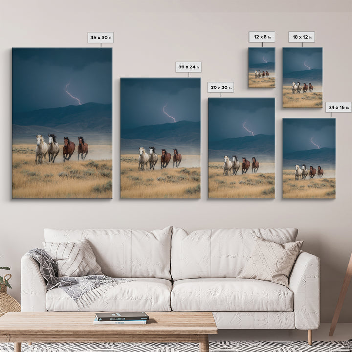 Wild Horses Running Amid Stormy Landscape Canvas Print, Dramatic Animal Wall Art, Rustic Western Home Decor