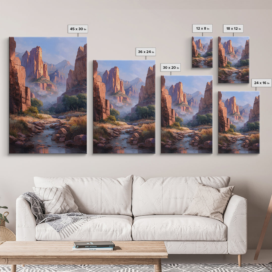 Classic Landscape Oil Painting Canyon River Wall Art Framed Canvas Print For Rustic Home Decor And Gifts