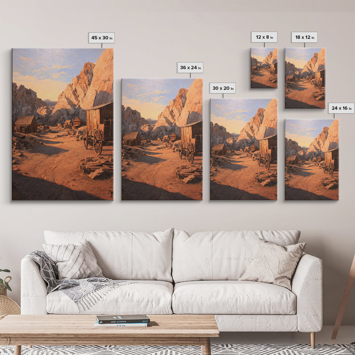 Rustic Western Homestead Scene Wall Art Depicting Mountain Landscape With Old Wagon Large Wall Art Framed Canvas Print