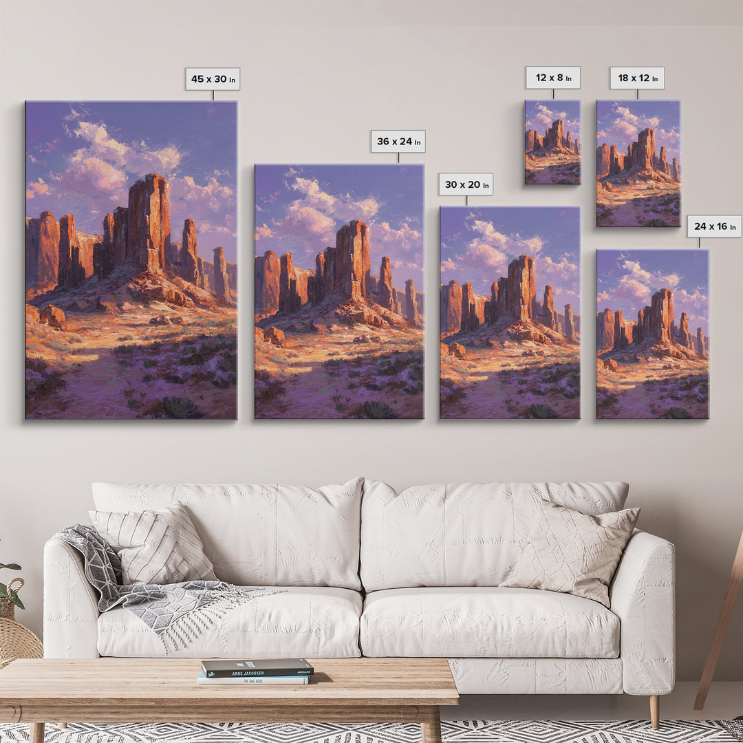 Desert Monument Valley Landscape At Sunset In Oil Painting Style Wall Art Framed Canvas Print For Rustic Home Decor