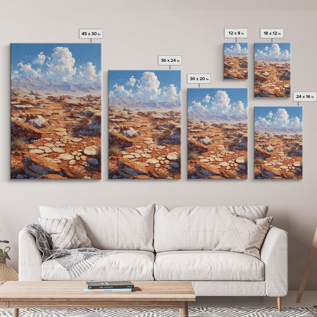 Arid Canyon Dry Landscape With Rocks And Bushes Modern Desert Wall Art Canvas Print For Southwestern Decor