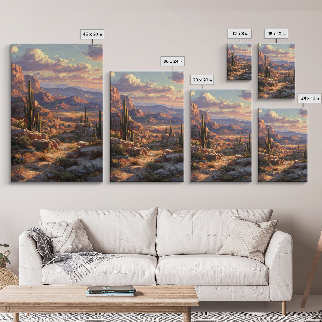 Detailed Desert Canyon Landscape With Scenic View Of Mountains And Trees Wall Art Print Canvas Print