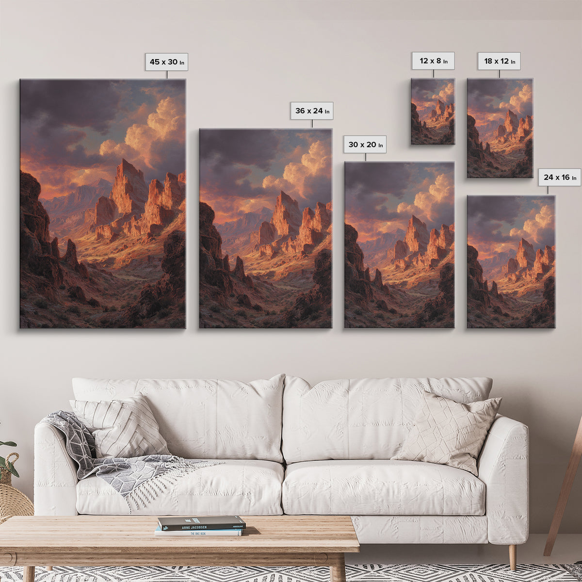 Dramatic Red Rock Canyon Mountain Landscape With Sunset Sky Large Wall Art Canvas Print For Rustic Home Decor