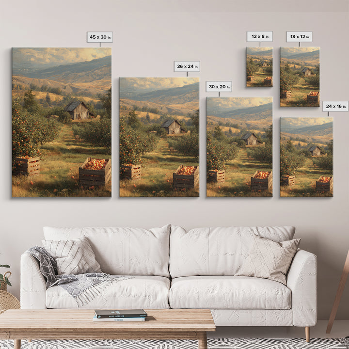 Classic Rustic Orchard Landscape Painting Framed Canvas Print For Farmhouse Decor And Country Home Wall Art