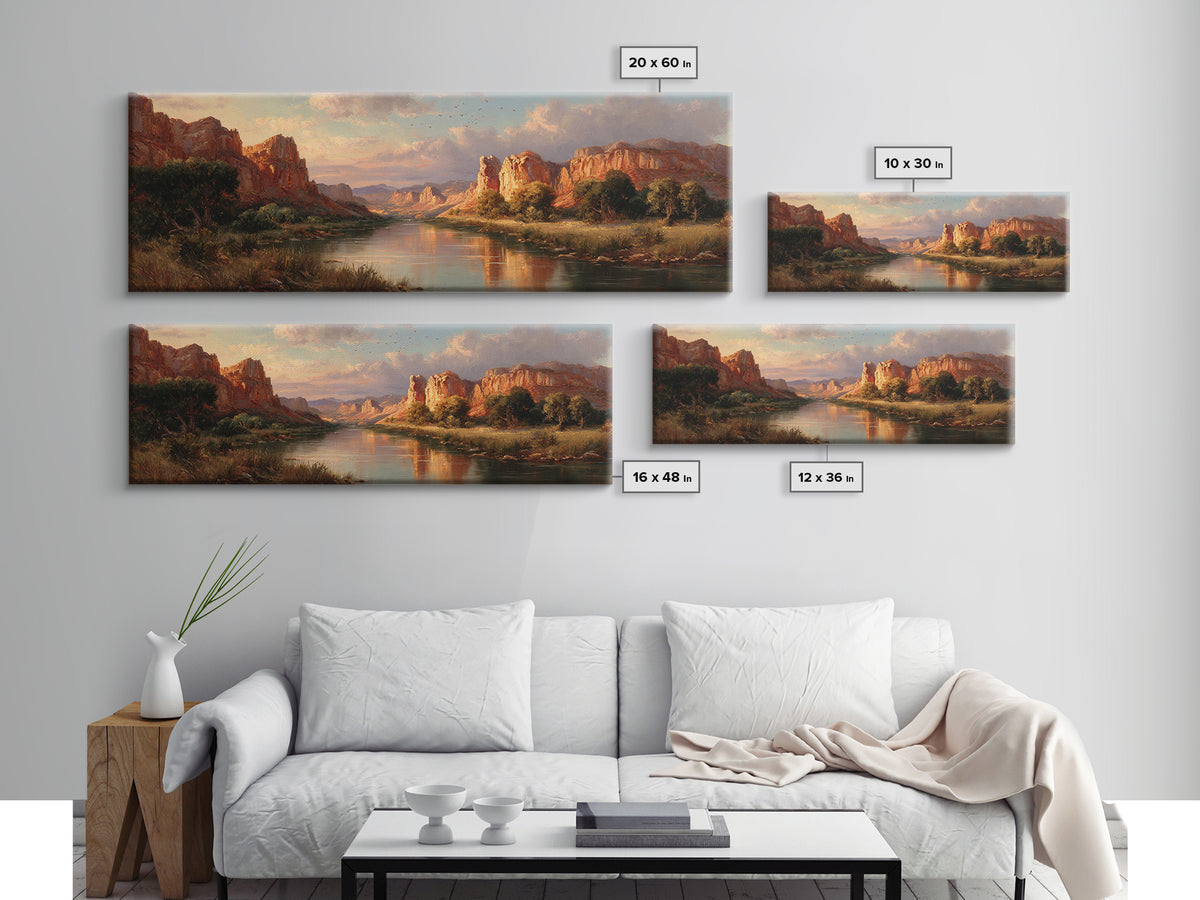 Red Rock Canyon River Wall Art, Southwestern Landscape Painting, Large Horizontal Art, Desert Decor, Living Room Wall Decor