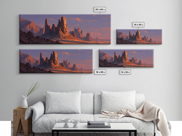Sunset Desert Monoliths Wall Art, Panoramic Southwestern Landscape Print, Western Home Decor, Large Horizontal Canvas Print