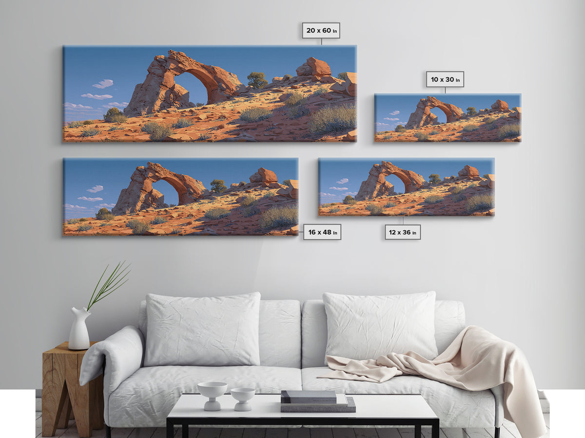 Desert Sandstone Arch Canvas Print, Southwestern Wall Art, Arizona Desert Decor, Cactus Landscape, Modern Western Travel Poster
