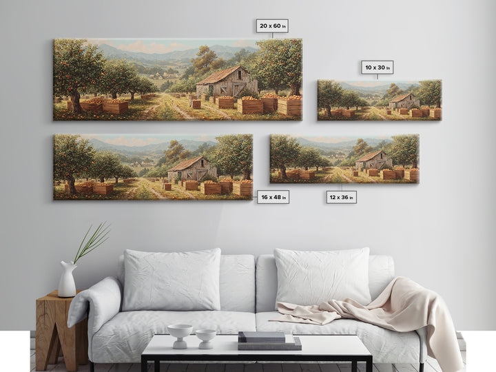 Apple Orchard Harvest Wall Art, Rustic Farmhouse Canvas Print, Country Landscape Decor, Kitchen Dining Room Housewarming Gift