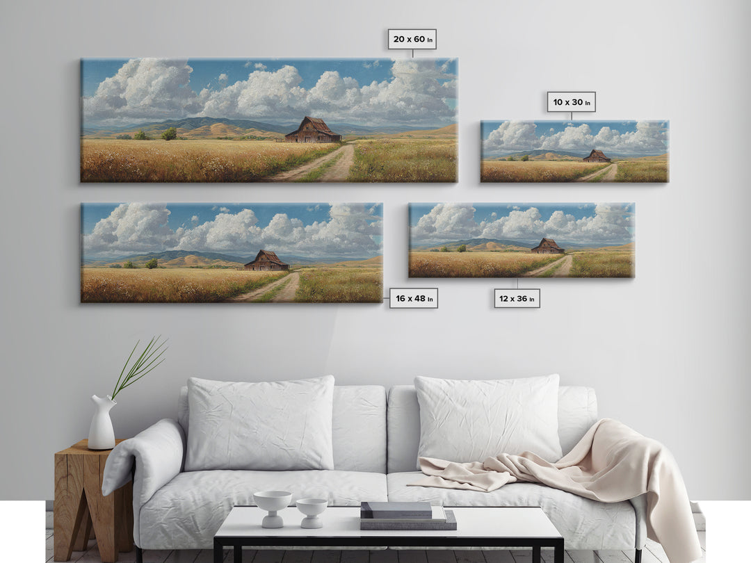 Rustic Prairie Barn Wall Art, Country Landscape Canvas Print, Farmhouse Decor, Rural Home Decor, Large Horizontal Art, Living Room Decor