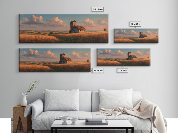 Rustic Prairie Church Framed Canvas Print, Country Landscape Wall Art, Farmhouse Home Decor, Golden Field, Housewarming Gift