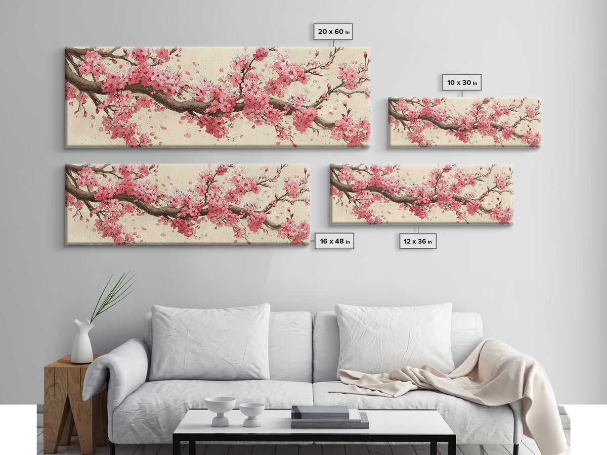 Pink Cherry Blossom Branch Wall Art, Japanese Floral Canvas Print, Botanical Wall Decor, Japandi Bedroom Art Print, Above Bed Decor